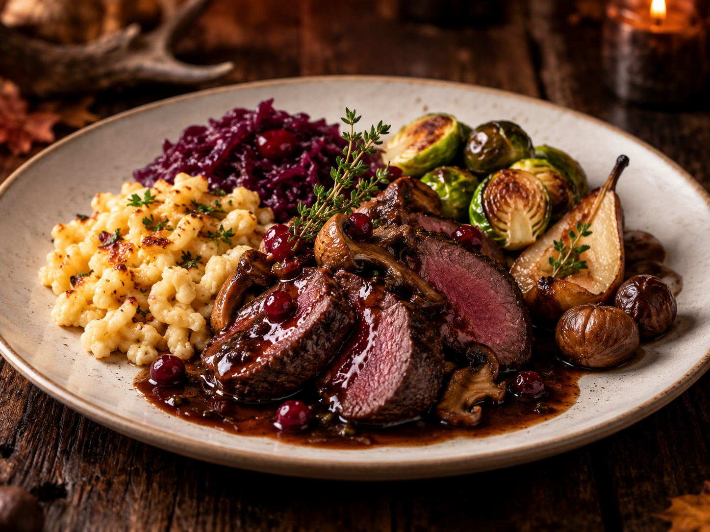 Saftiges Wildgericht mit Spätzli, Rotkraut und Marroni im ChrüzEschenbach